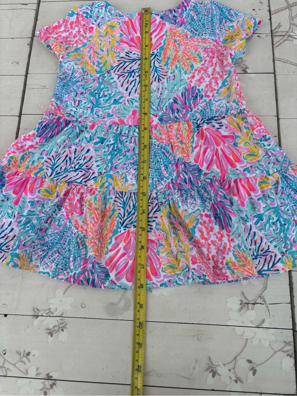 Multicolor Floral Coral-Print Short Sleeve Kids Dress